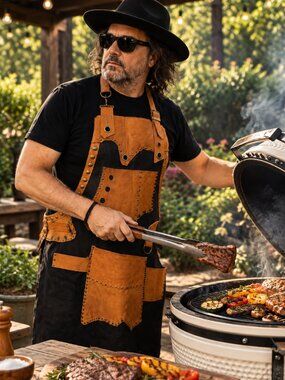 Handcrafted Lambskin Leather BBQ Apron – Artisan Grill Master & Chef Apron
